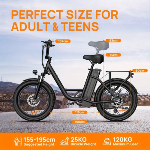 Electric Bike, 1000W Motor, 48V 13Ah Battery, 20" Fat Tire | 28MPH Top Speed | 80 Miles Max Range | All-Terrain | Removable Battery | Colorful Display | For Adults and Teens