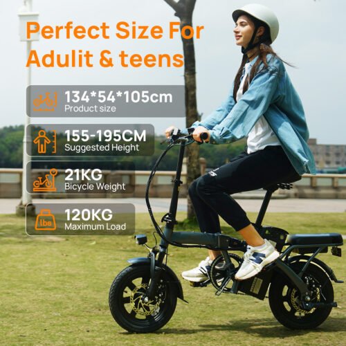 14" Folding Electric Bike for Adults, 500W Motor, 40 Miles | 48V 375Wh Battery | UL 2849 Certification | 20MPH Speed | Mini E Bike for Adults