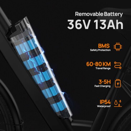 26" Electric Bike for Adults, 750W Peak Motor Ebike, 48V 10.4Ah Removable Battery, 60-Mile Max Range & 20MPH Commuter E-Bike, Front Suspension & 7-Speed Ebikes