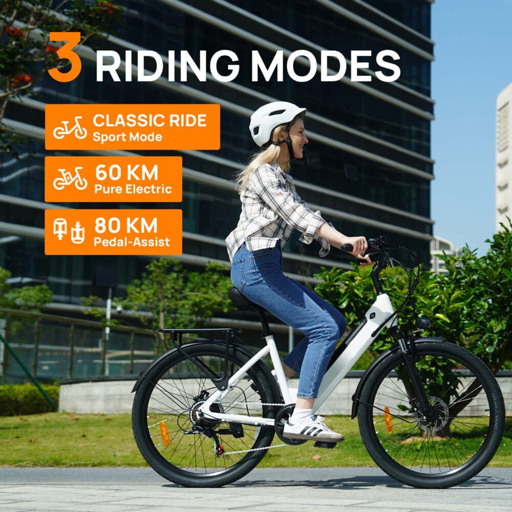 26" Electric Bike for Adults, 750W Peak Motor Ebike, 48V 10.4Ah Removable Battery, 60-Mile Max Range & 20MPH Commuter E-Bike, Front Suspension & 7-Speed Ebikes
