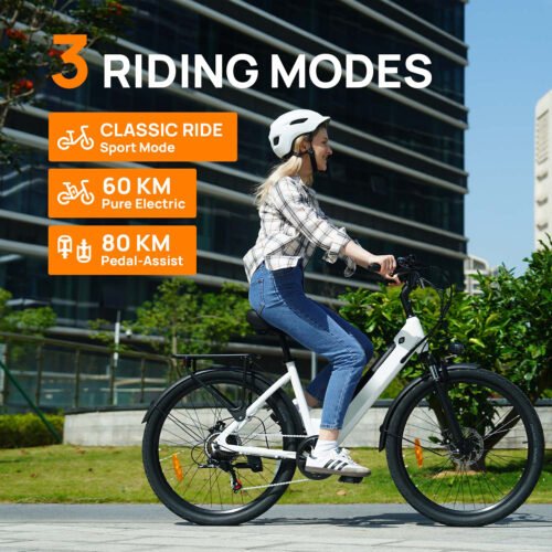 26" Electric Bike for Adults, 750W Peak Motor Ebike, 48V 10.4Ah Removable Battery, 60-Mile Max Range & 20MPH Commuter E-Bike, Front Suspension & 7-Speed Ebikes