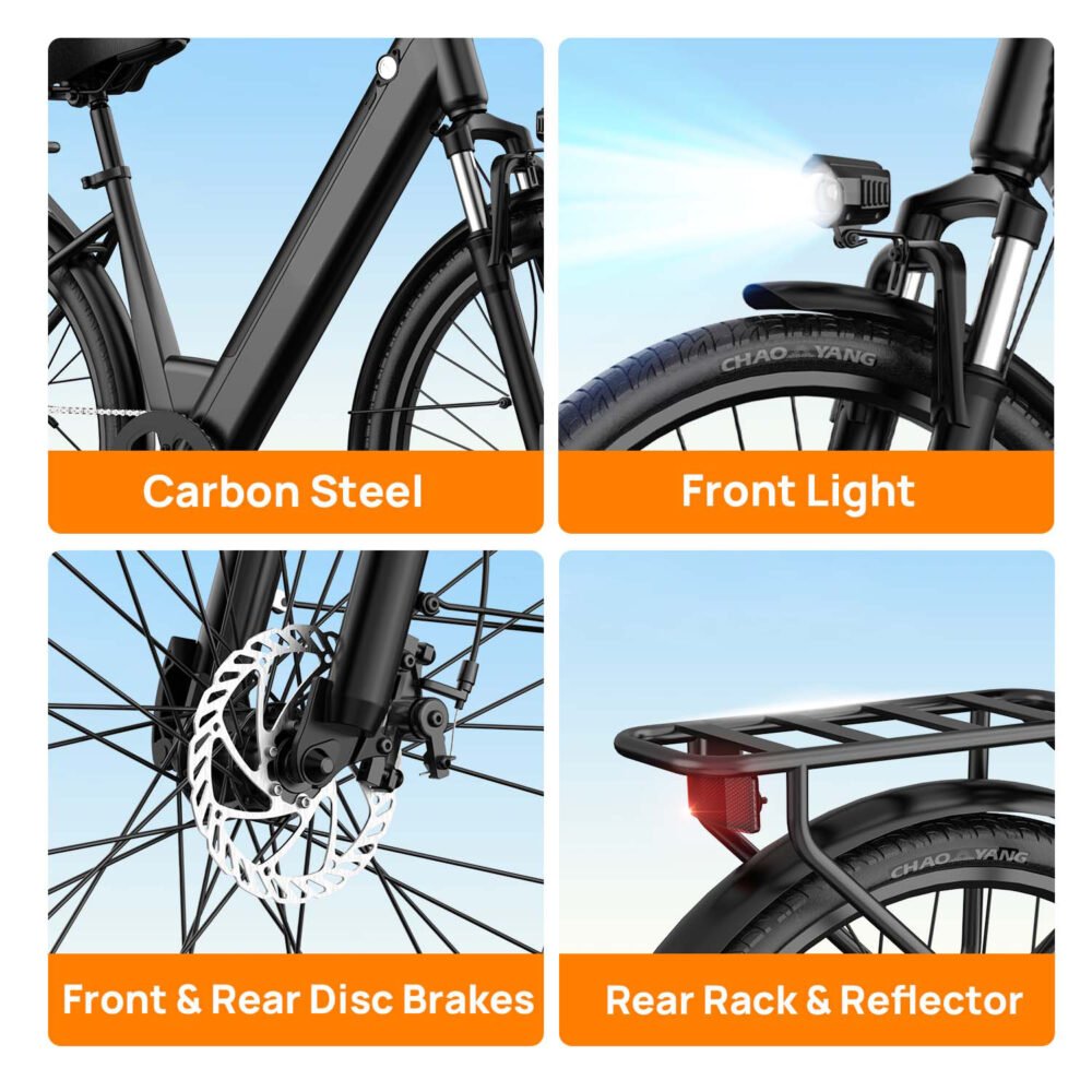 26" Electric Bike for Adults, 750W Peak Motor Ebike, 48V 10.4Ah Removable Battery, 60-Mile Max Range & 20MPH Commuter E-Bike, Front Suspension & 7-Speed Ebikes