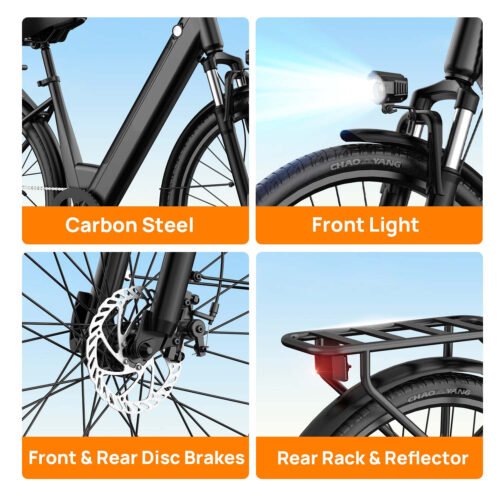 26" Electric Bike for Adults, 750W Peak Motor Ebike, 48V 10.4Ah Removable Battery, 60-Mile Max Range & 20MPH Commuter E-Bike, Front Suspension & 7-Speed Ebikes