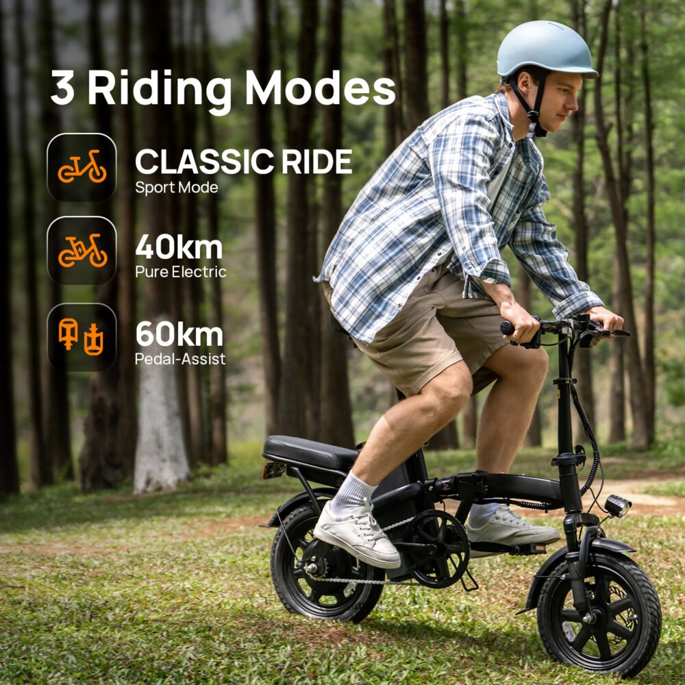14" Folding Electric Bike for Adults, 500W Motor, 40 Miles | 48V 375Wh Battery | UL 2849 Certification | 20MPH Speed | Mini E Bike for Adults