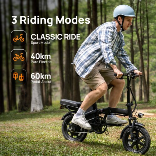 14" Folding Electric Bike for Adults, 500W Motor, 40 Miles | 48V 375Wh Battery | UL 2849 Certification | 20MPH Speed | Mini E Bike for Adults